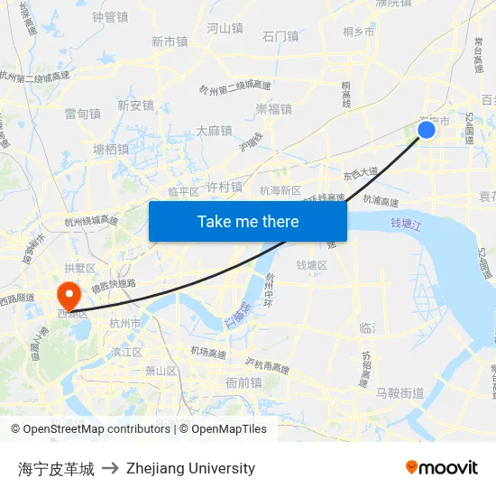 Haining Leather City to Zhejiang University map