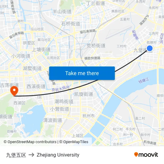 九堡五区 to Zhejiang University map