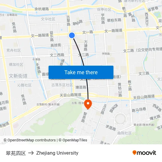 翠苑四区 to Zhejiang University map