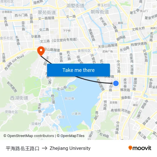 平海路岳王路口 to Zhejiang University map