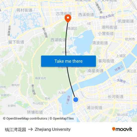 Qianjiang Bay Garden to Zhejiang University map