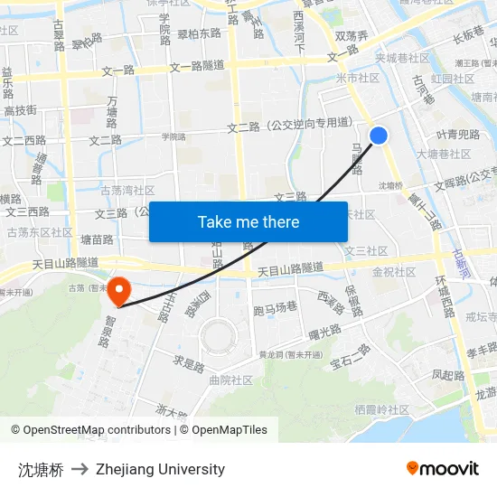 沈塘桥 to Zhejiang University map