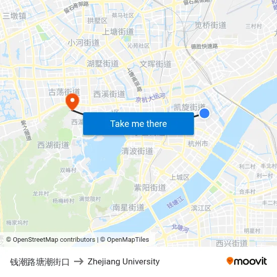 Qianchao Road Tangchao Street Intersection to Zhejiang University map