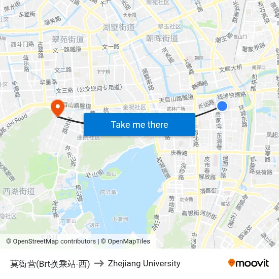 Moya Camp (BRT Transfer Station-West) to Zhejiang University map