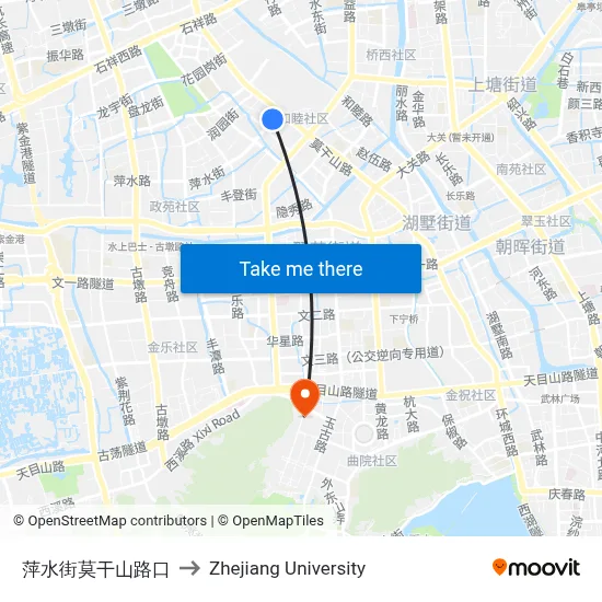 Pingshui Street & Moganshan Road to Zhejiang University map
