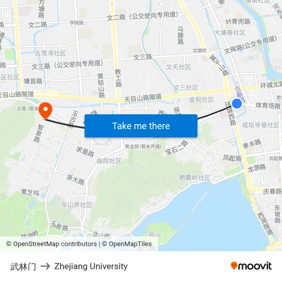 Wulin Gate to Zhejiang University map