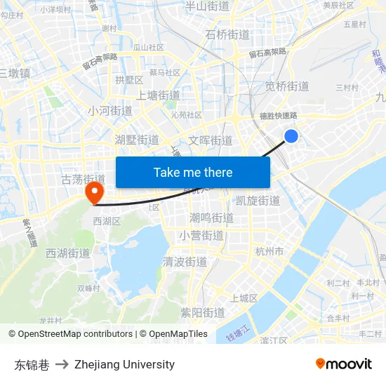 Dongjing Lane to Zhejiang University map