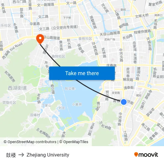 Drum Tower to Zhejiang University map