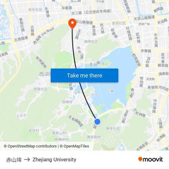 赤山埠 to Zhejiang University map