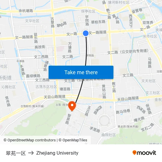 翠苑一区 to Zhejiang University map