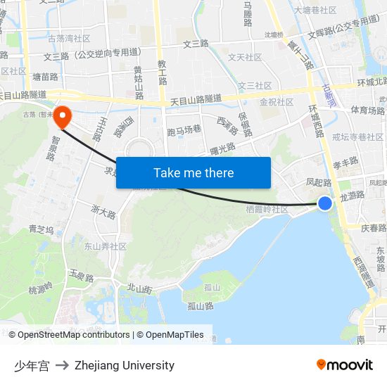 少年宫 to Zhejiang University map
