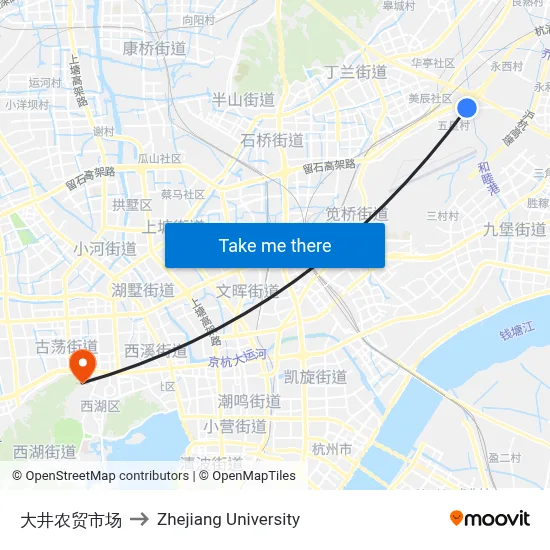 Dajing Agricultural Market to Zhejiang University map