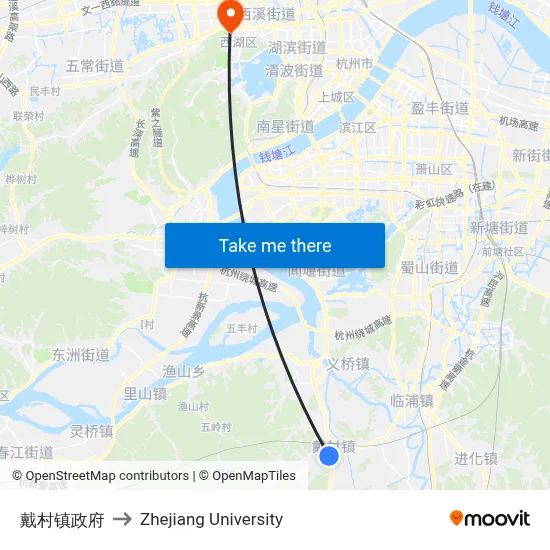 Daicun Town Government to Zhejiang University map