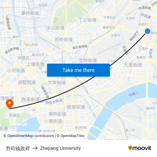 Qiaosi Town Government to Zhejiang University map