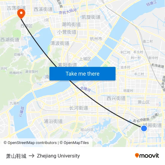 萧山鞋城 to Zhejiang University map