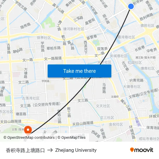 Xiangji Temple Road & Shangtang Road Intersection to Zhejiang University map