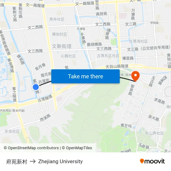 Fuyuan New Village to Zhejiang University map