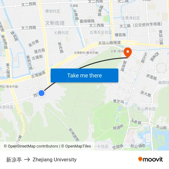 新凉亭 to Zhejiang University map