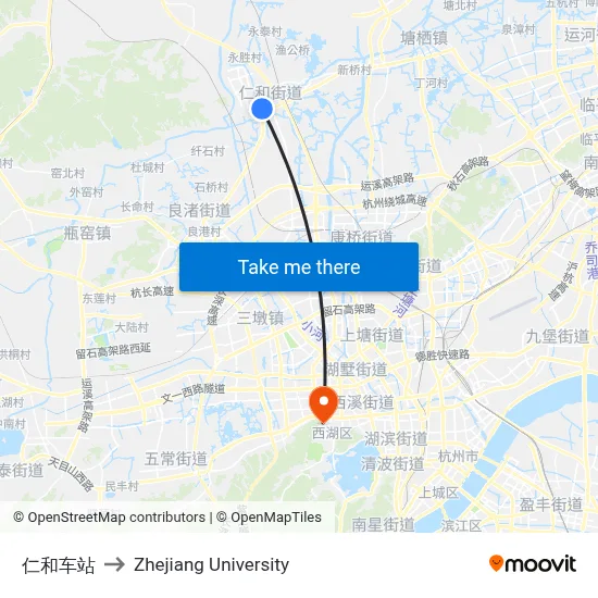 Renhe Station to Zhejiang University map