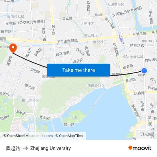 凤起路 to Zhejiang University map