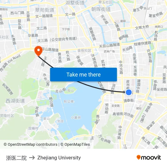 Second Zhejiang Hospital to Zhejiang University map
