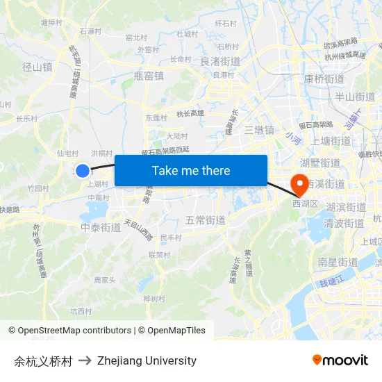 Yuhang Yiqiao Village to Zhejiang University map
