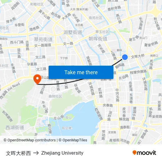 West Wenhui Bridge to Zhejiang University map