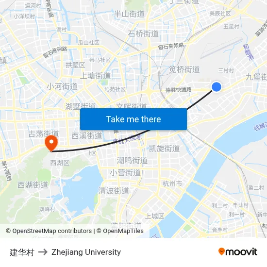 Jianhua Village to Zhejiang University map