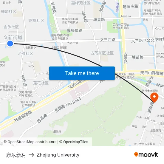 Kangle New Village to Zhejiang University map
