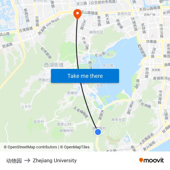 动物园 to Zhejiang University map