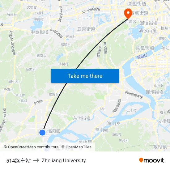514路车站 to Zhejiang University map