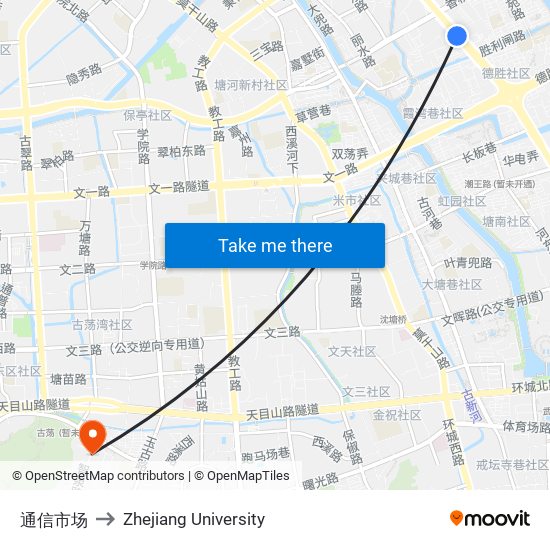 通信市场 to Zhejiang University map