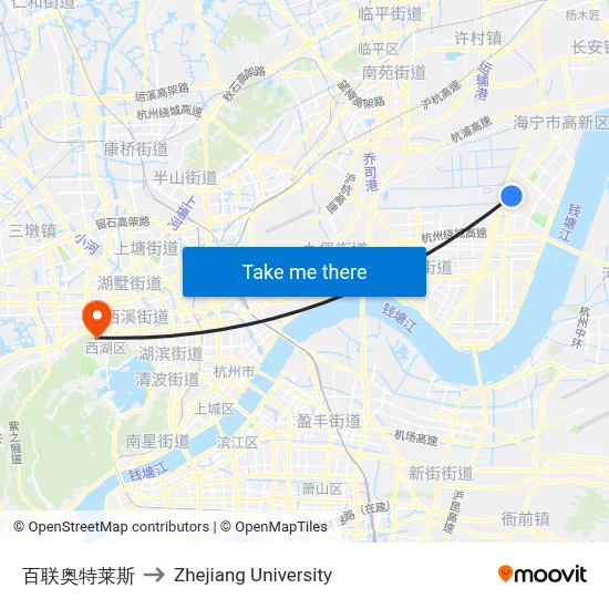 Bailian Outlet to Zhejiang University map