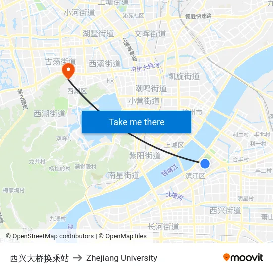 西兴大桥换乘站 to Zhejiang University map