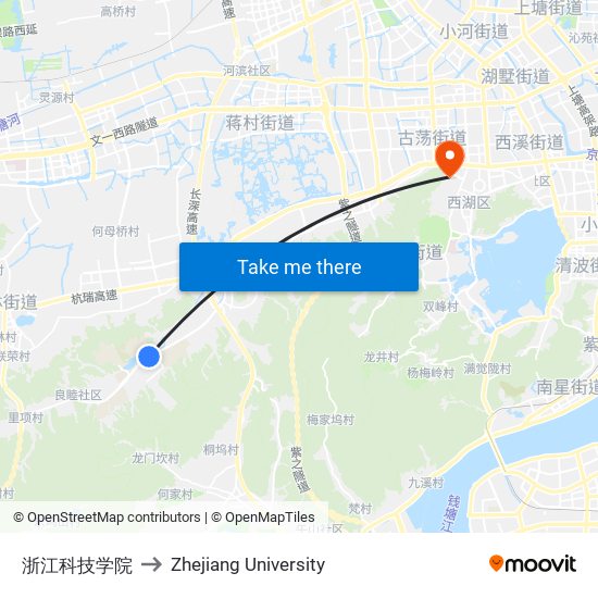 浙江科技学院 to Zhejiang University map