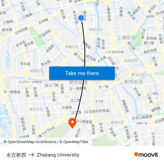 Shuigong Bridge West to Zhejiang University map