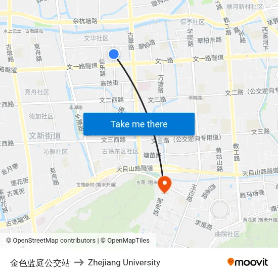 Jinse Lanting Bus Stop to Zhejiang University map