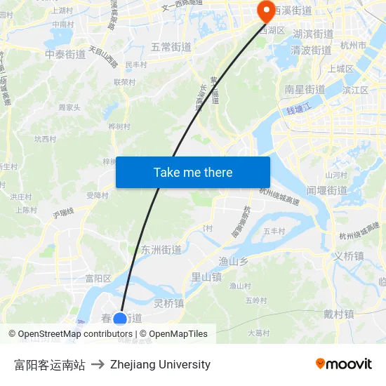 富阳客运南站 to Zhejiang University map