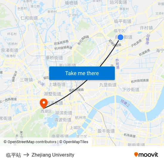 Linping Station to Zhejiang University map
