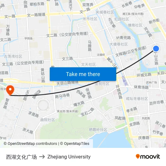 West Lake Cultural Square to Zhejiang University map