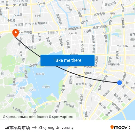 East China Furniture Market to Zhejiang University map