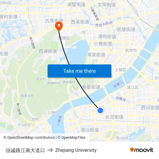 信诚路江南大道口 to Zhejiang University map