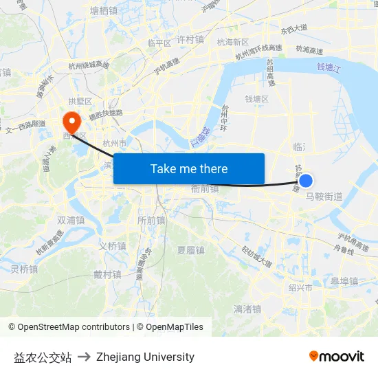益农公交站 to Zhejiang University map