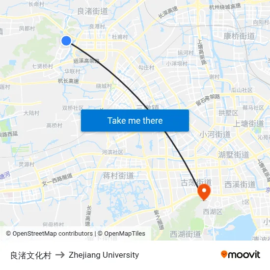 Liangzhu Culture Village to Zhejiang University map