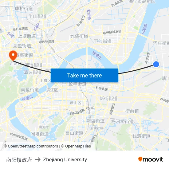 南阳镇政府 to Zhejiang University map