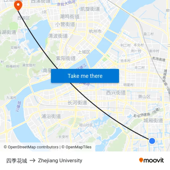 Four Seasons Flower City to Zhejiang University map