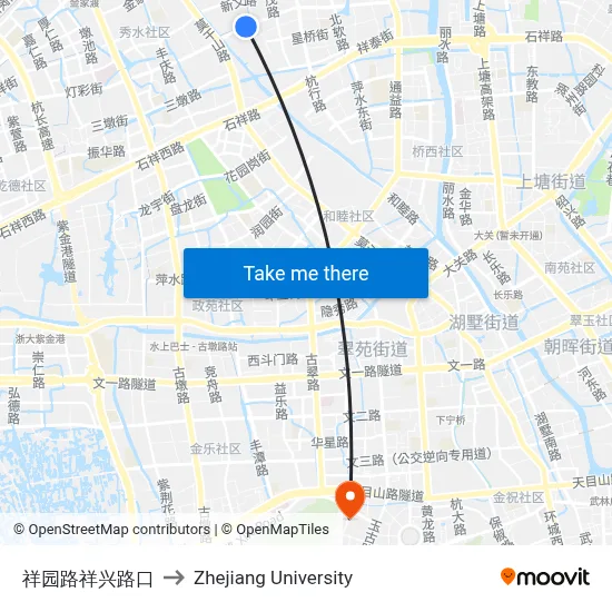 祥园路祥兴路口 to Zhejiang University map