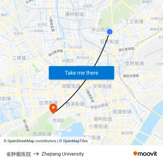省肿瘤医院 to Zhejiang University map