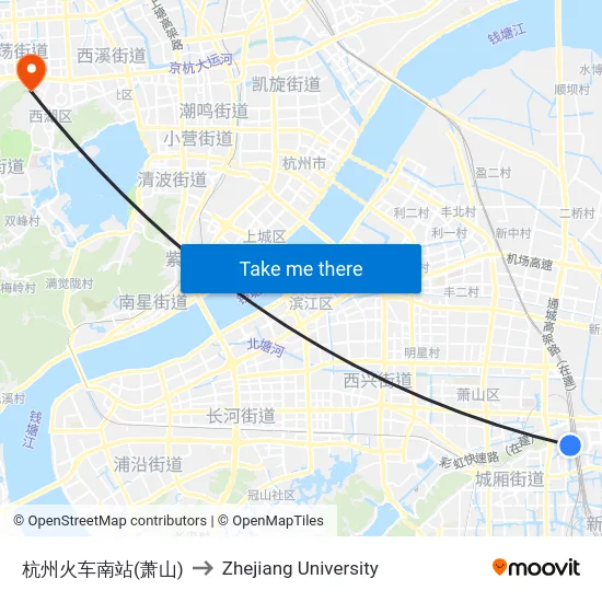 杭州火车南站(萧山) to Zhejiang University map