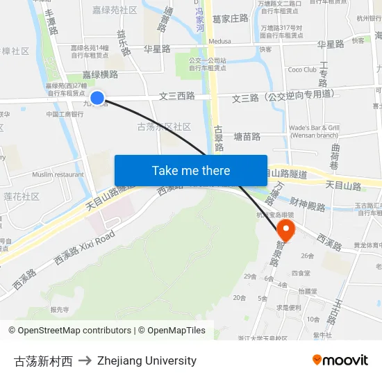 古荡新村西 to Zhejiang University map